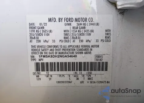 2022 Ford Explorer Xlt from USA, damaged, VIN 1FMSK8DH2NGA54640